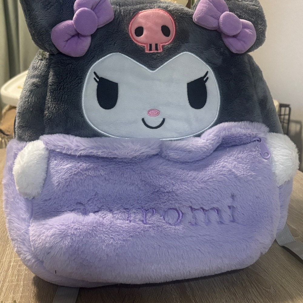 Kuromi Kids Plush Backpack - Gray and Purple